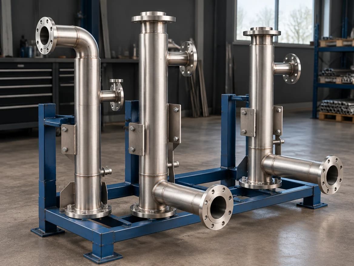 Stainless piping spools supported on a fabrication rack